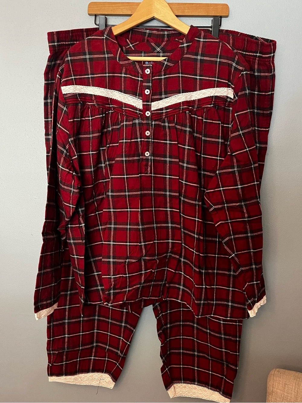 Ella Simone Plaid Pajama Set with Lace Trim from Vermont Country Store
